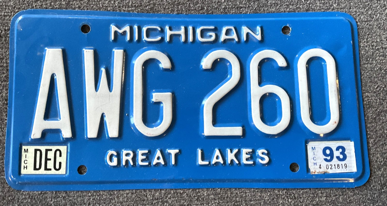 RARE 1993 MICHIGAN BLUE BASE LICENSE PLATE ORIGINAL FORD DODGE CHEVY NISSAN ETC 