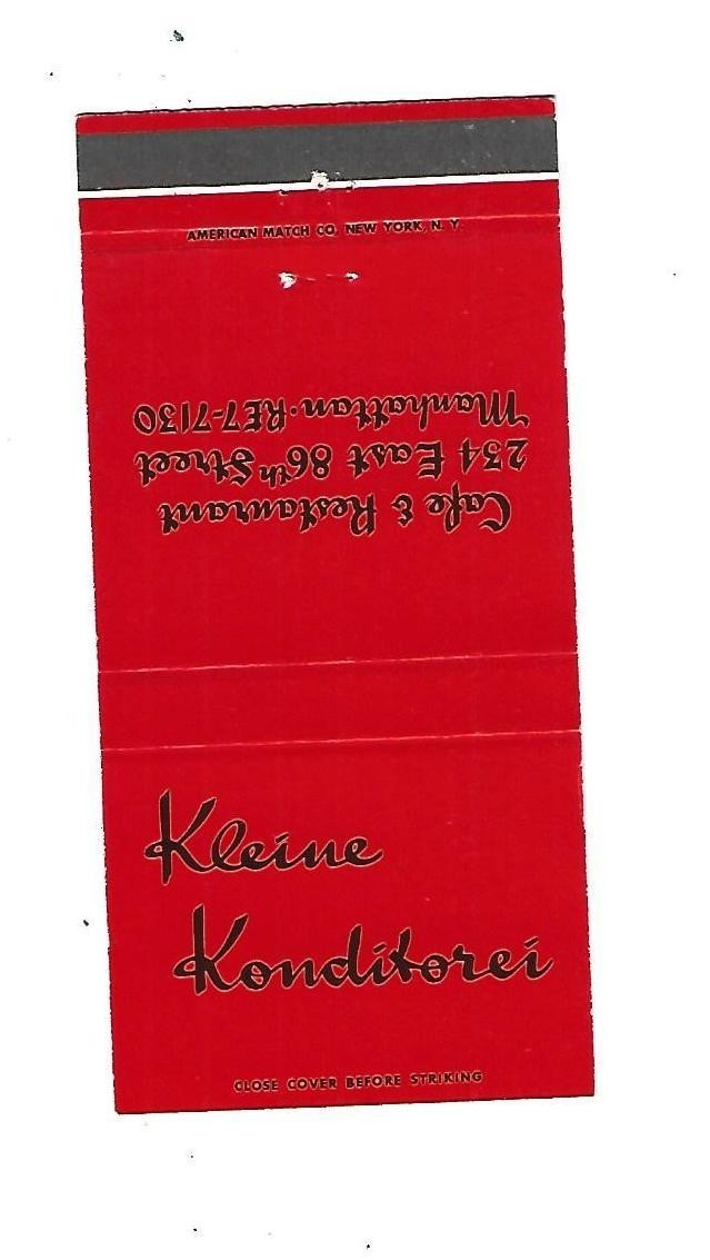 Kleine Konditorei - Cafe - Restaurant - N.Y. C.   Matchcover  234 E. 86th ST.