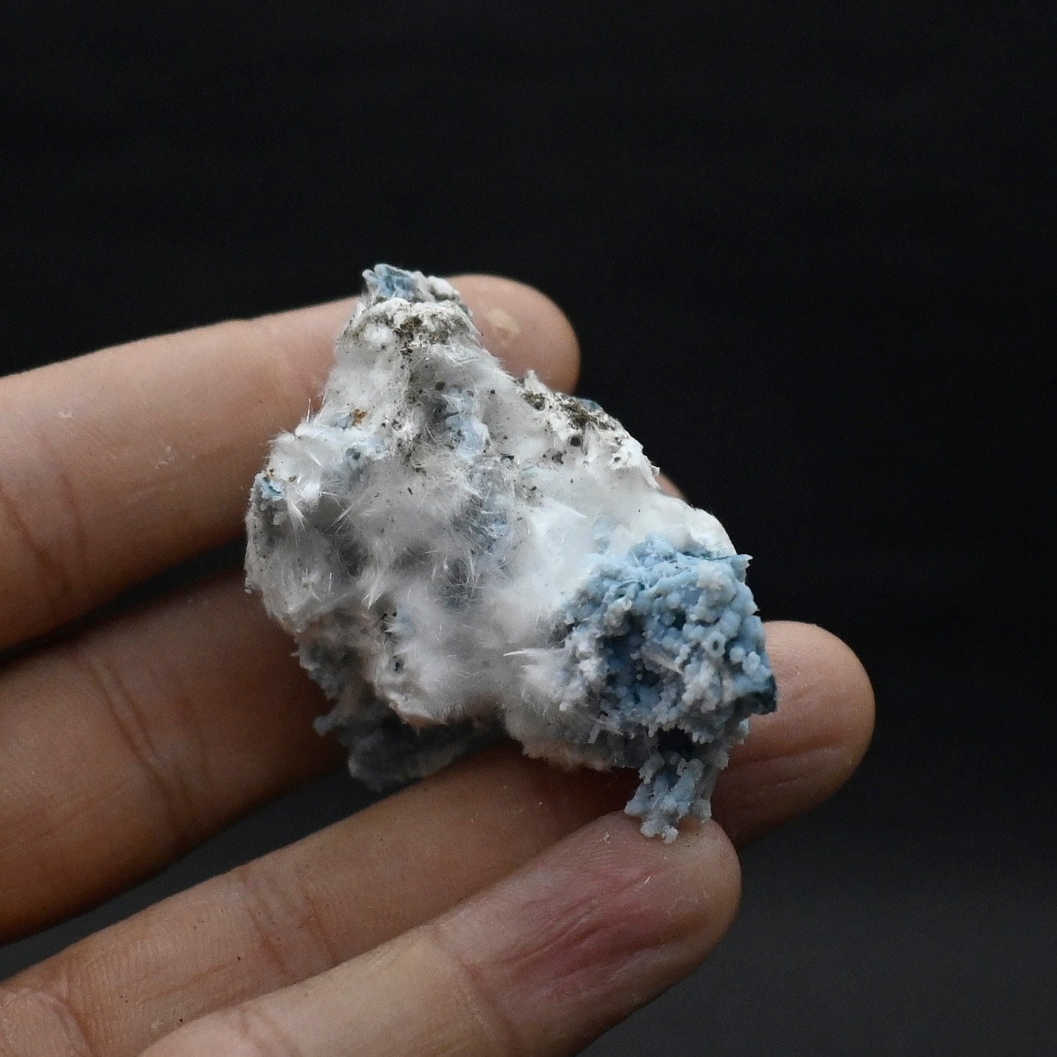 Okenite on Blue Chalcedony (Nonprecious natural stone)   # 4593