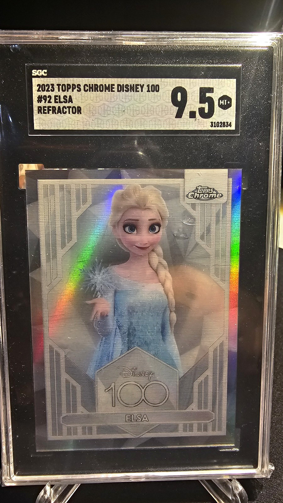 Topps 2023 Chrome Disney 100 Elsa #92 Refractor Non-Sport Card SGC 9.5