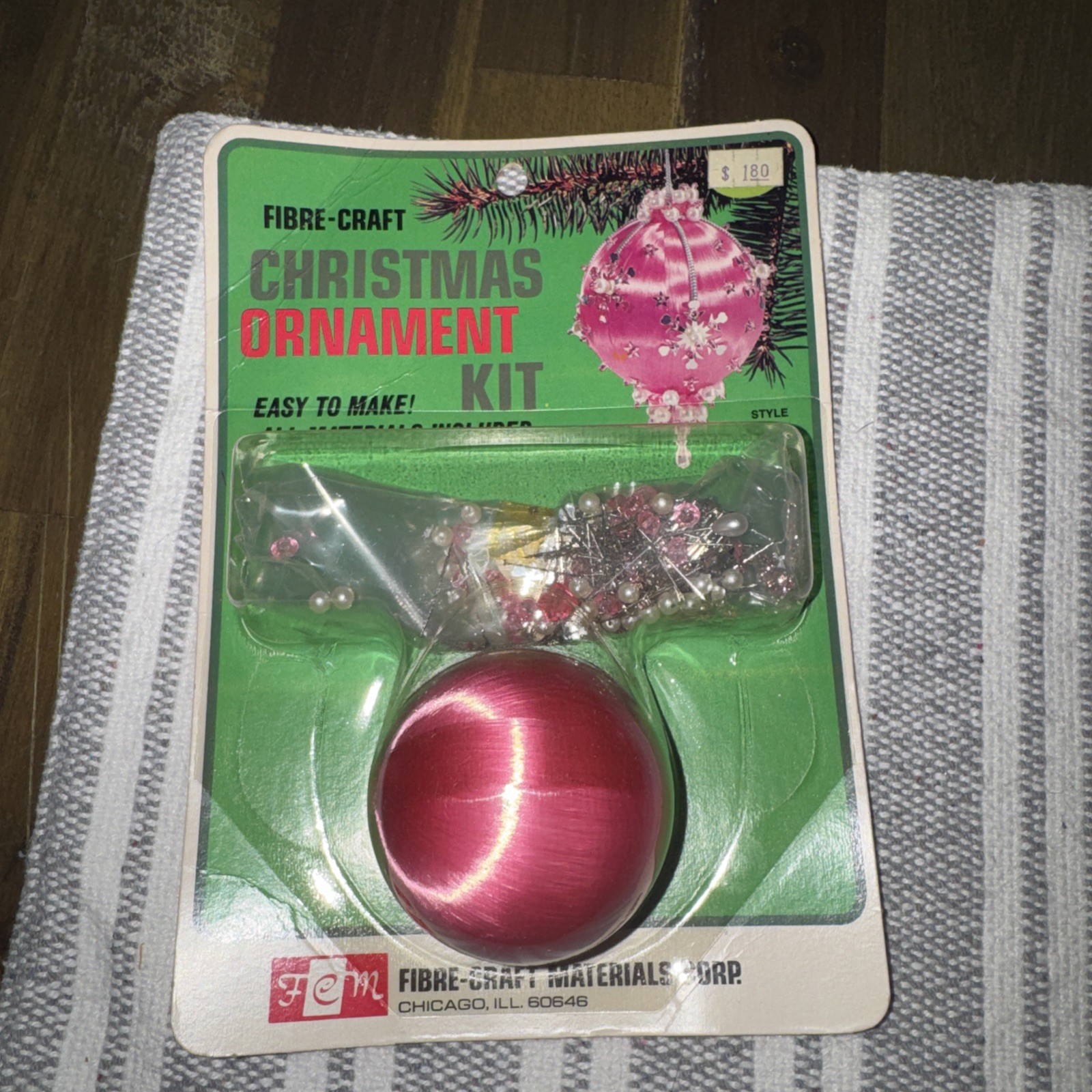 Vtg 1970'S FIBRE-CRAFT BEADED SATIN BALL CHRISTMAS TREE ORNAMENT KIT # 9104 NIP