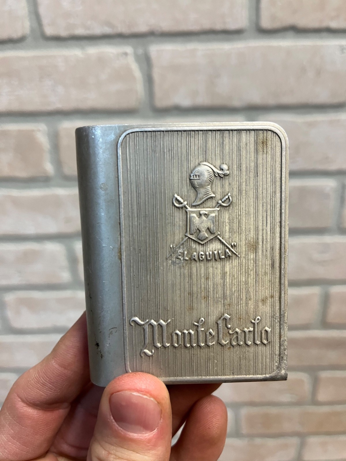 Vintage 1930s Monte Carlo Ciagrettes Embossed Aluminum Shell Case Pack Holder