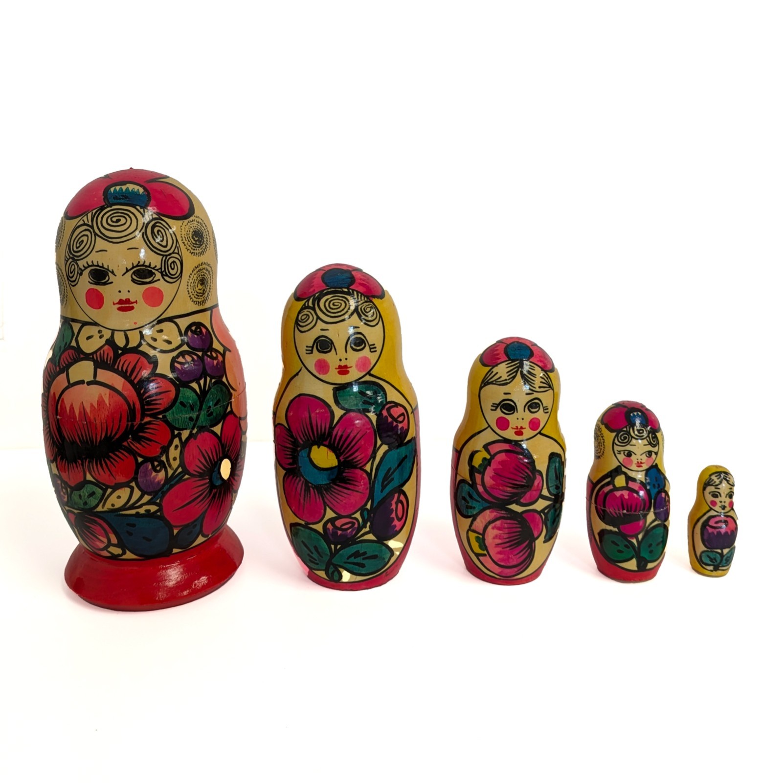 Vintage Matruska Nesting Dolls Set Of 5 Hand-Painted Russian Authentic