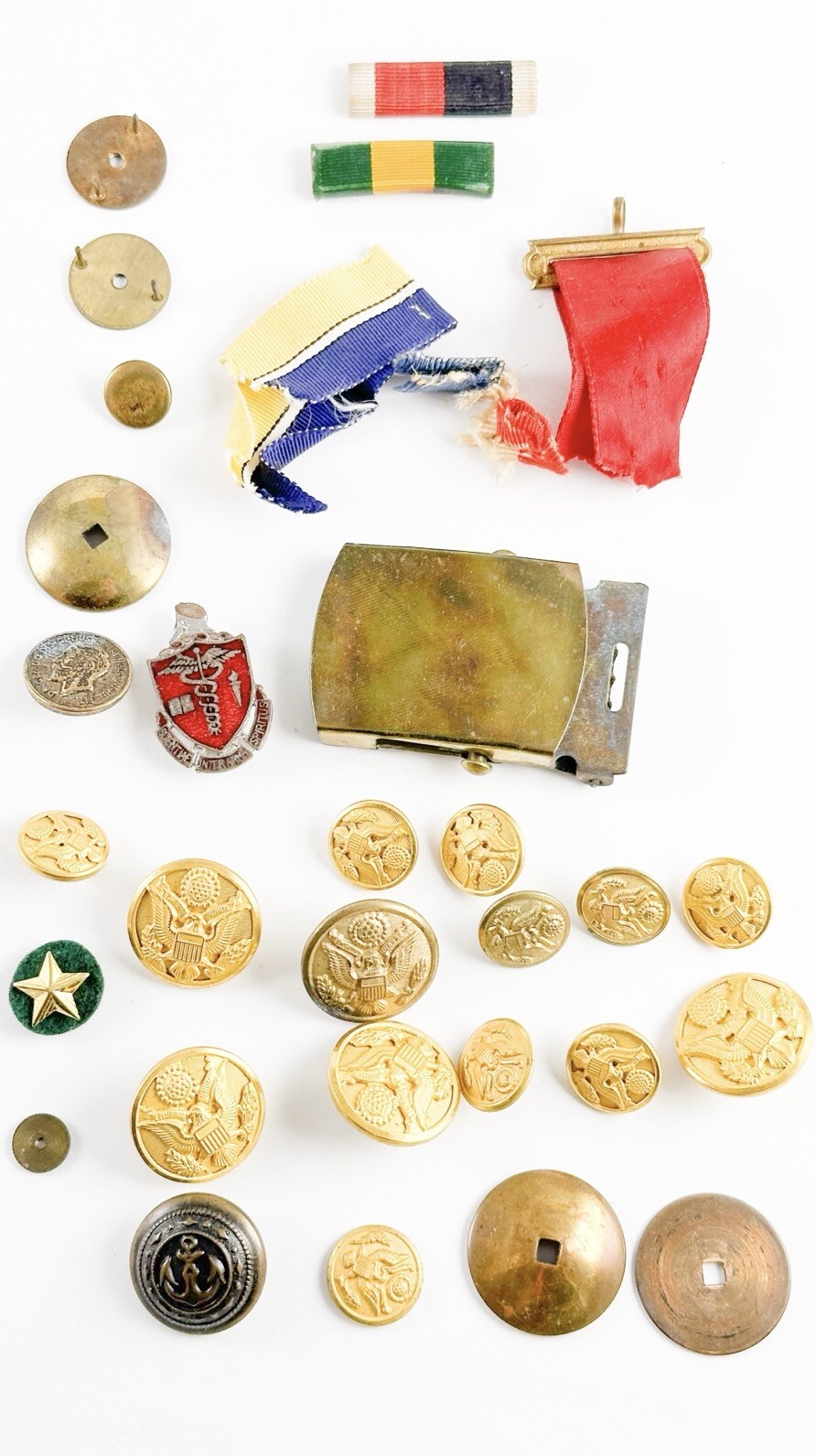 Vintage Mixed Lot Of WWII Military Pins Uniform Accessories Medals 