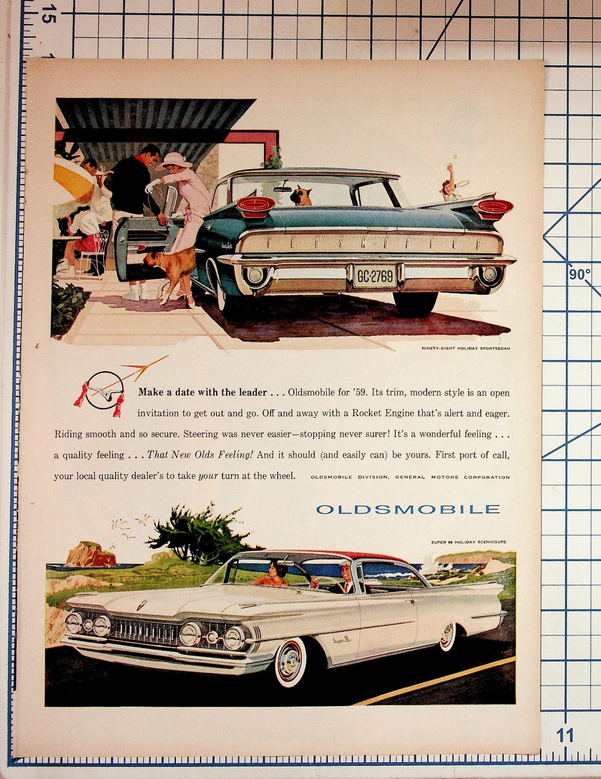 1959 Oldsmobile Car Ad Vintage Print Ephemera Magazine Auto Ninety-Eight Super