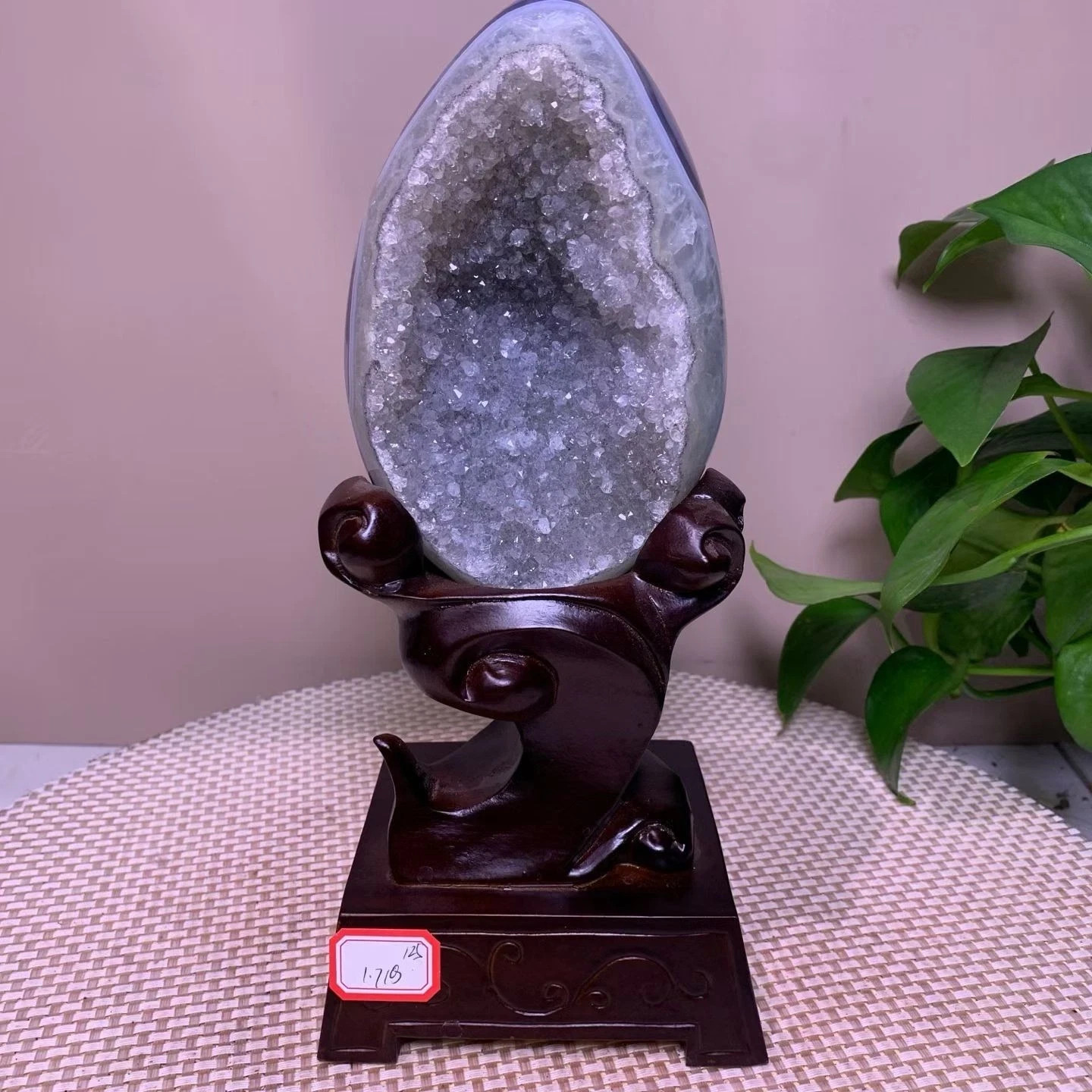 3.9LB Top Natural Uruguay Amethyst agate Geode Dinosaur Egg Quartz Crystal+stand