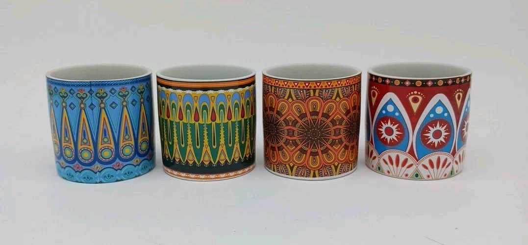 Bohemian Design Boho Style Set 4 Bold Pattern Succulent Plant Pot Vase Planters