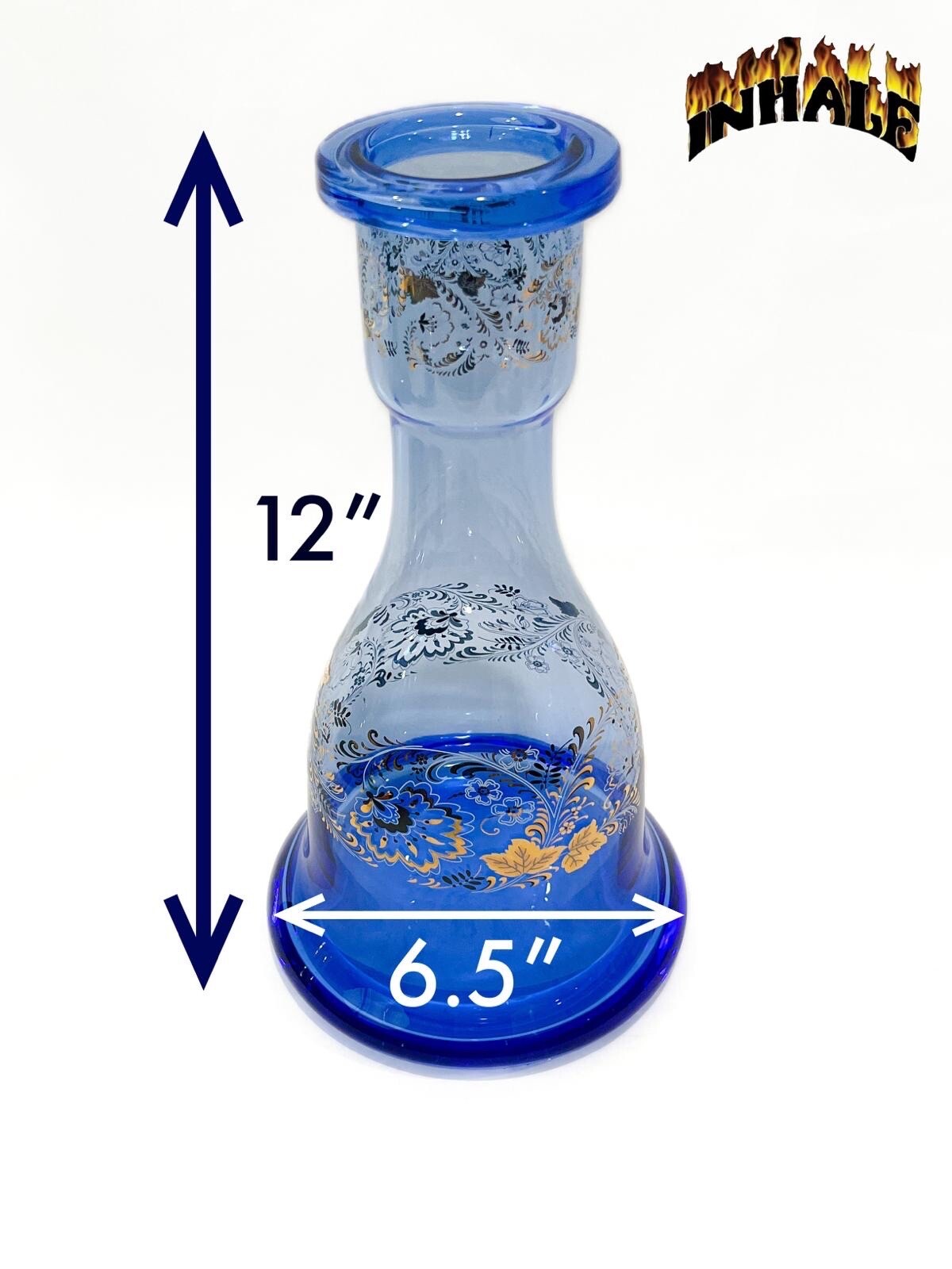 INHALE® 12''H Color infused  Hand Blown Crystal Glass Hookah Vase.24k Gold Trim