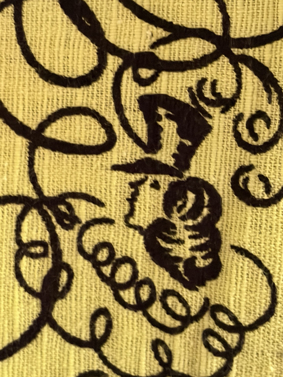 8 Y VTG 1930-40s drapery Barkcloth Era Fabric Dali regency Swirl face chartreuse
