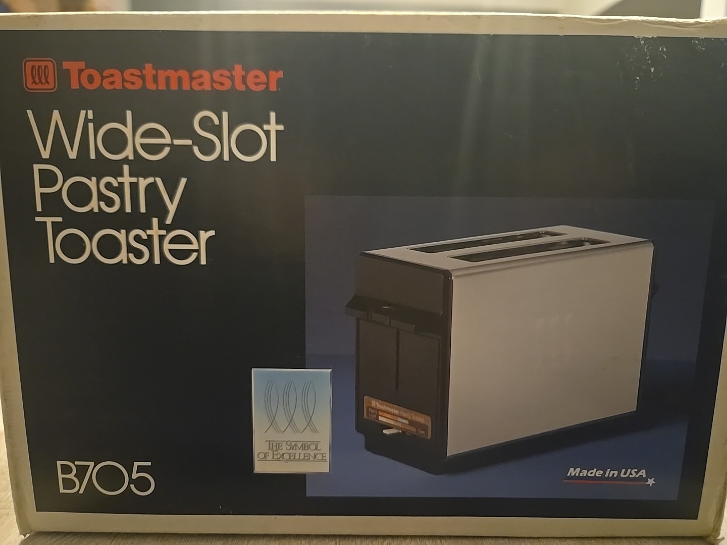 Toastmaster Chrome Black Textured Toaster B705 WIDE SLOT USA Vintage 