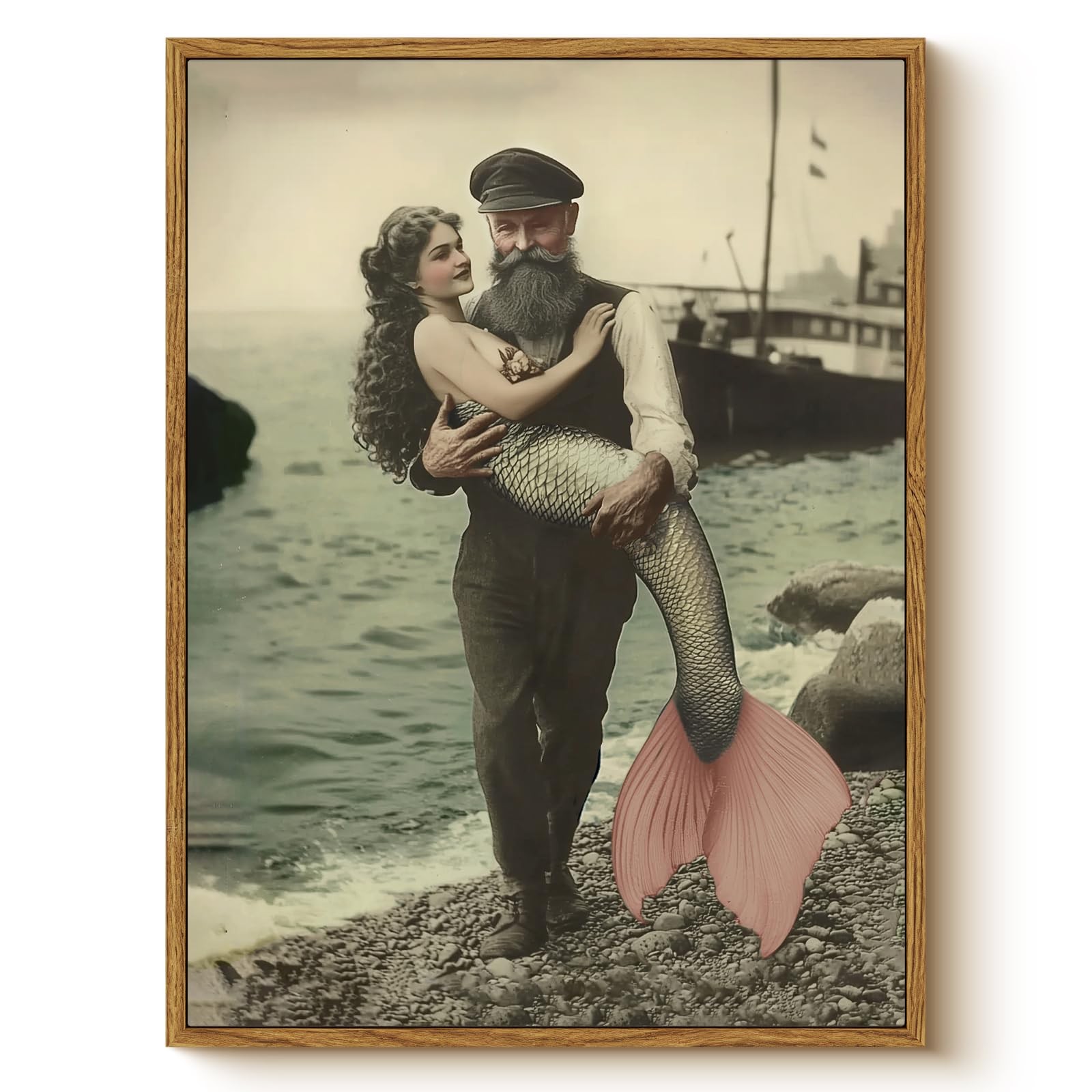 WHASAYART Vintage Mermaid Fisherman Wall Art 12x16 16\
