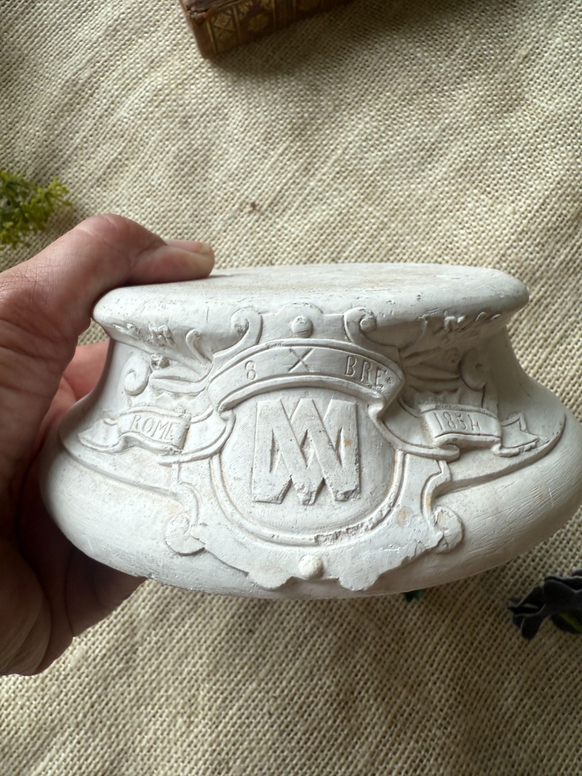RARE Antique 1854 French White Plaster Religious Statue Plinth Pedestal