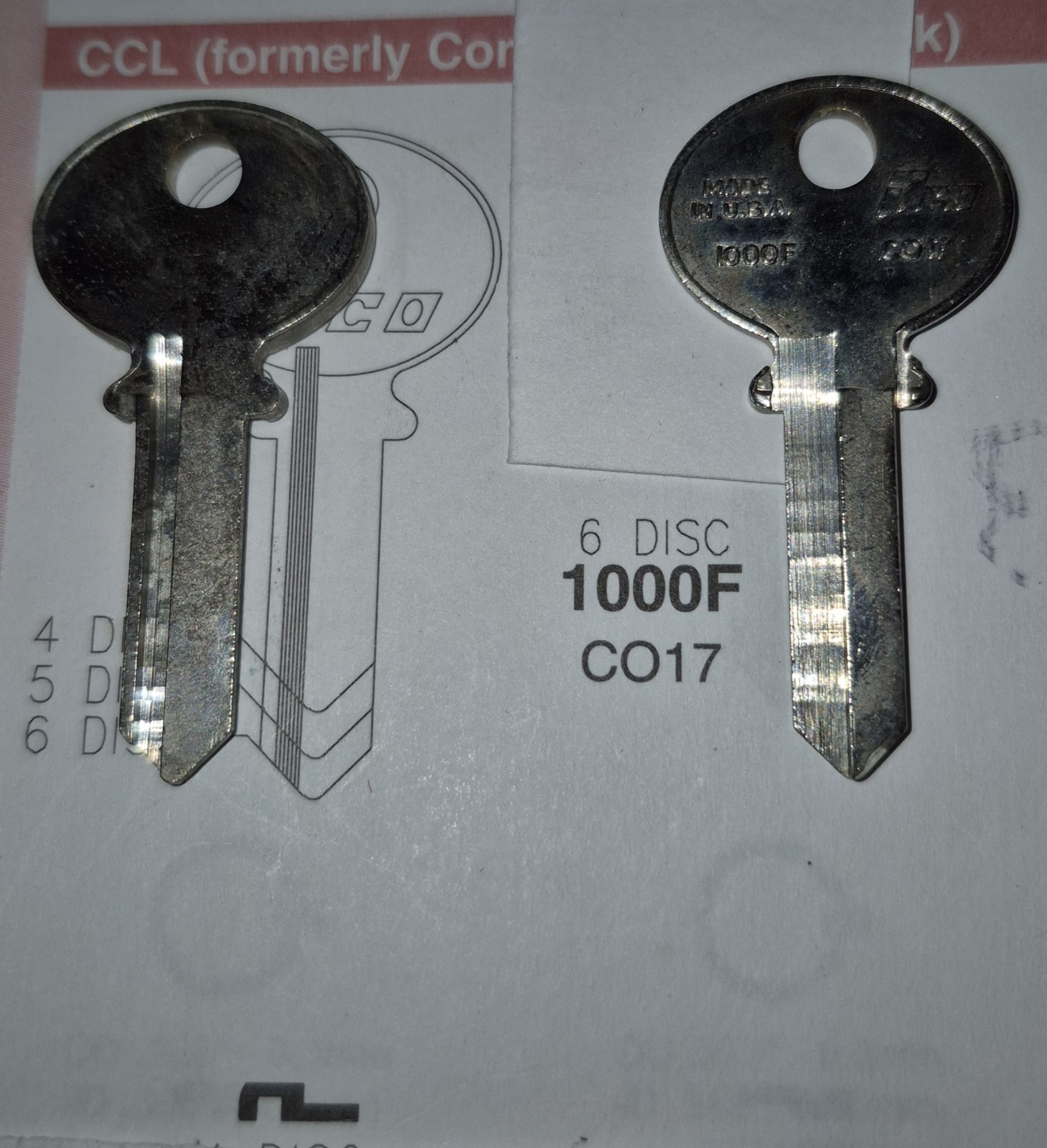 CCL / Corbin, 1000F, CO17, Vintage Key (1) Blank.