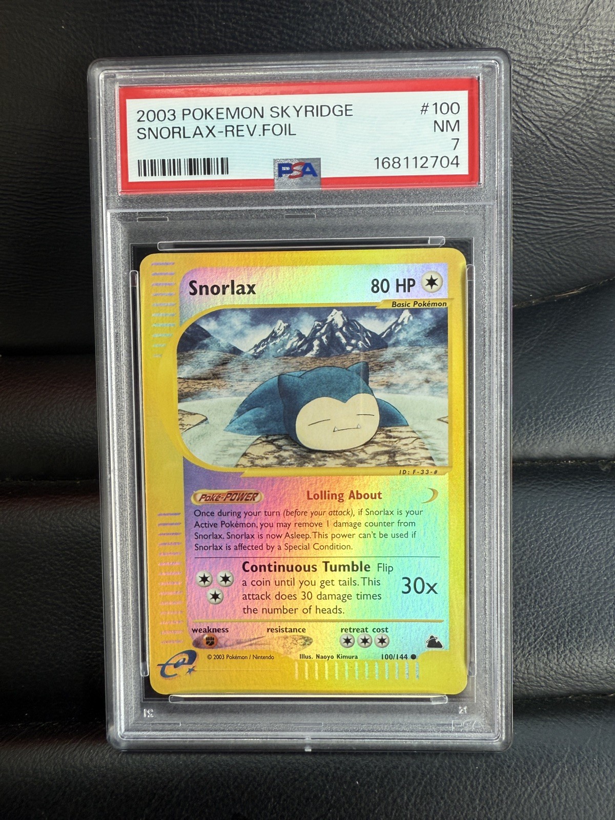2003 POKEMON SKYRIDGE #100 SNORLAX-REVERSE FOIL PSA 7 FRESH CERT