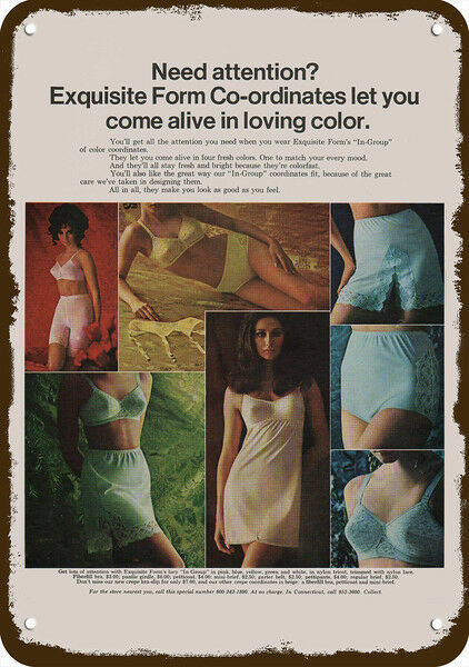 1969 EXQUISITE Sexy Woman Bra Panties Vintage-Look DECORATIVE REPLICA METAL SIGN