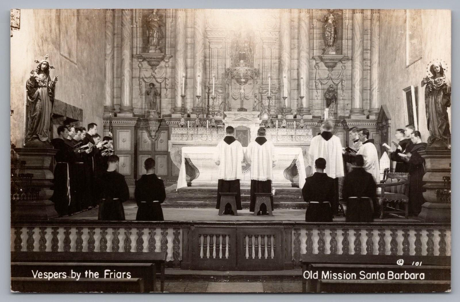 Vespers By The Friars Old Mission Santa Barbara CA RPPC Postcard TS-209