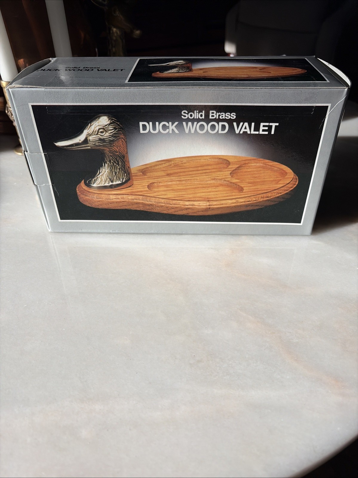 Vintage Solid Brass Duck Wood Valet Tray NIB New Old Stock Dresser Catchall MCM