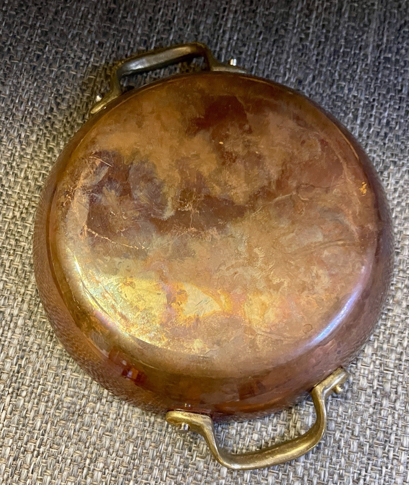 Vintage Small 5.75 Inch Copper Sauté Pan w/ Two Brass Handles