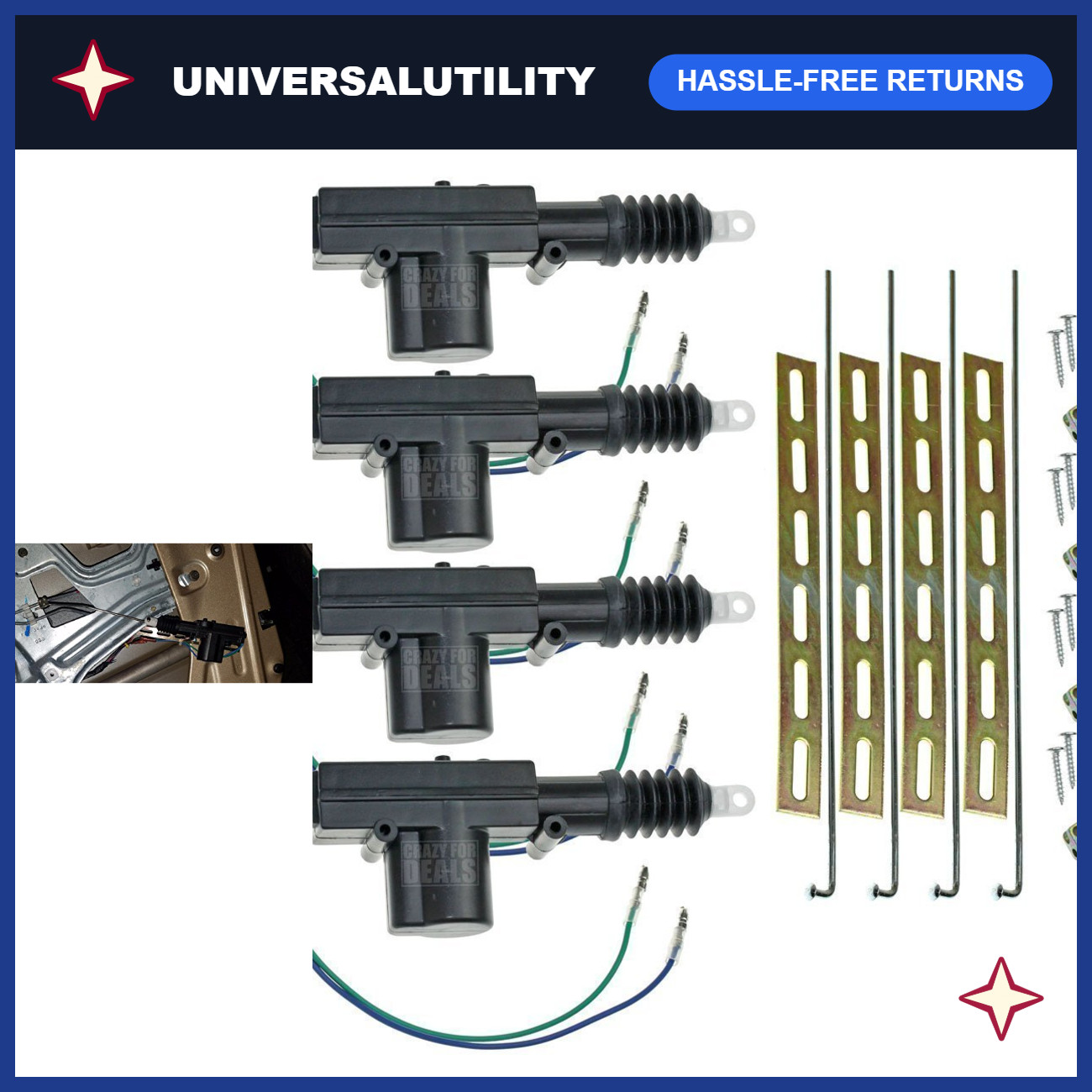 Universal Car Power Door Lock Kit Actuator 12-Volt Motor (4 Pack), Door Lock Act