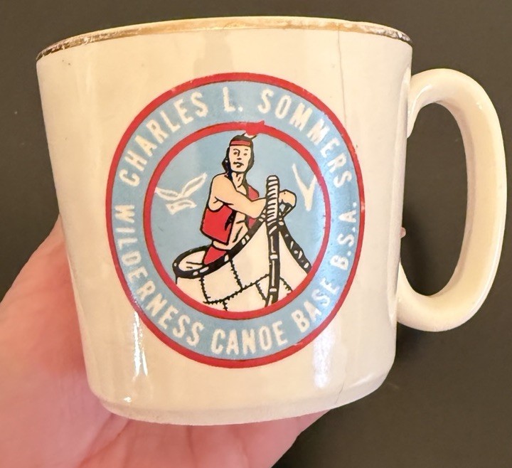 Vtg 60's Boy Scouts BSA CHARLES L. SOMMERS Wilderness Canoe Base Mug Cup READ