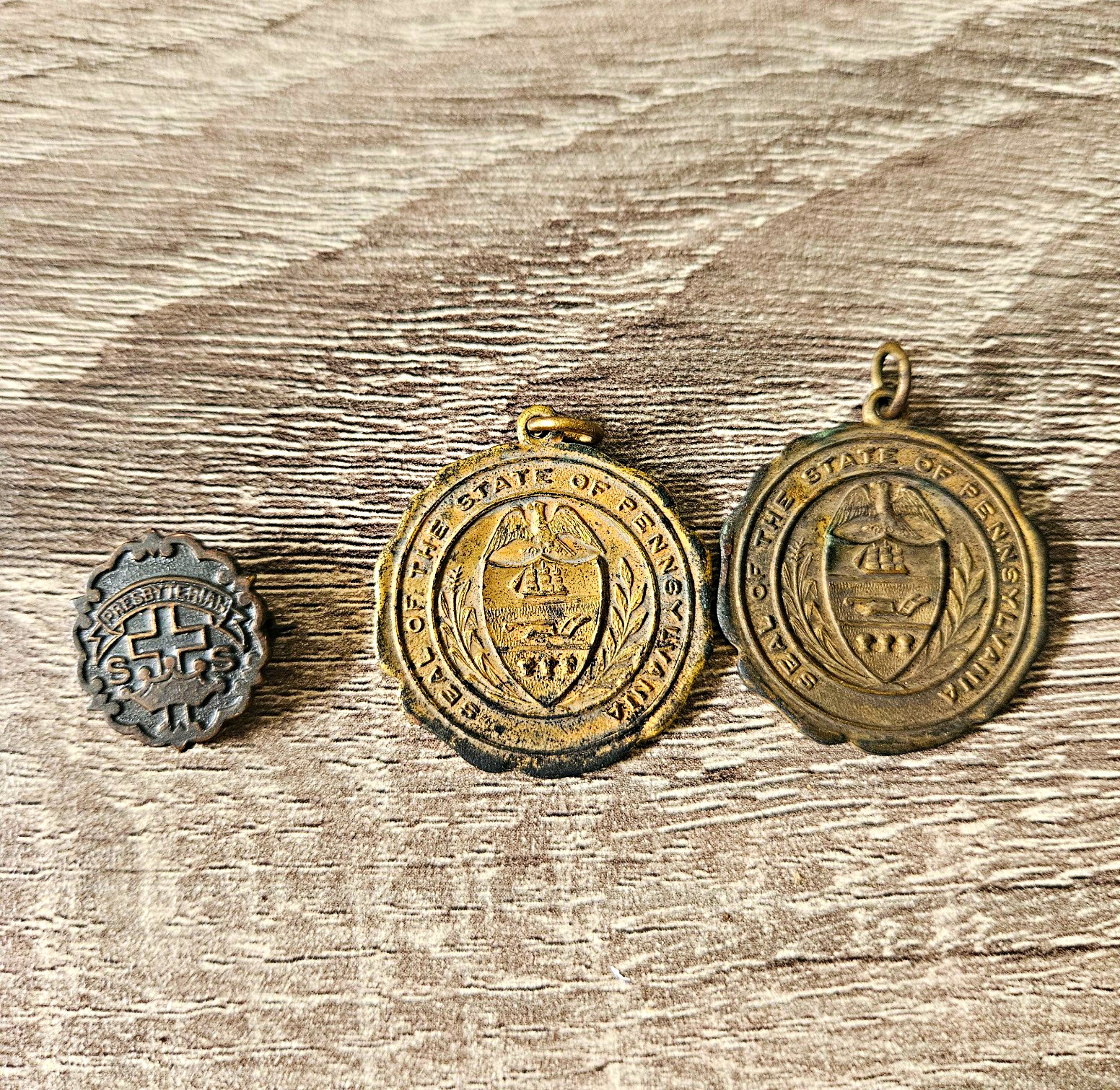 Antique Lot(3) Commemorative Pin/Medallions. Presbyterian, Seal Of Pennsylvania