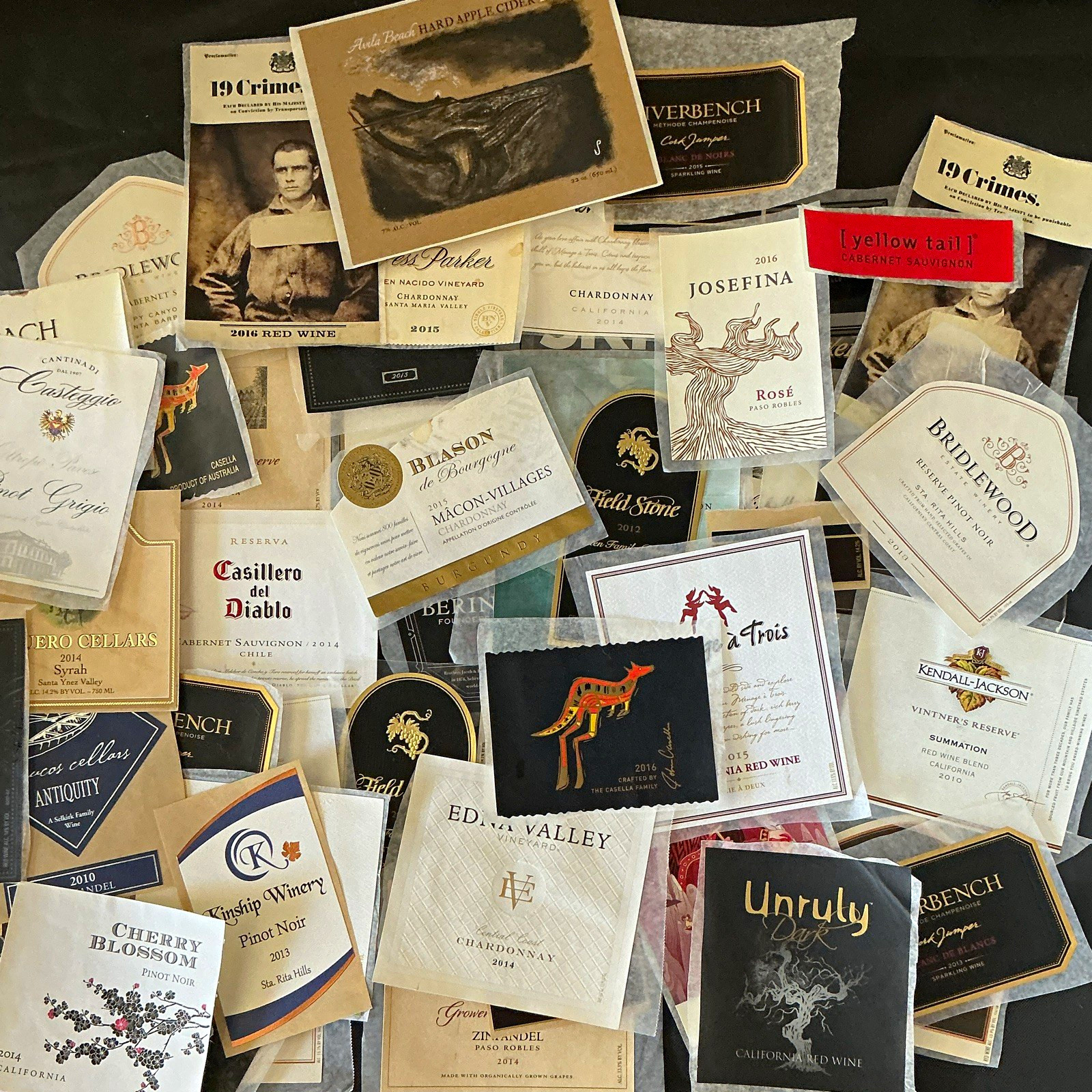 Assorted Wine Bottle Labels, approx quantity 50
