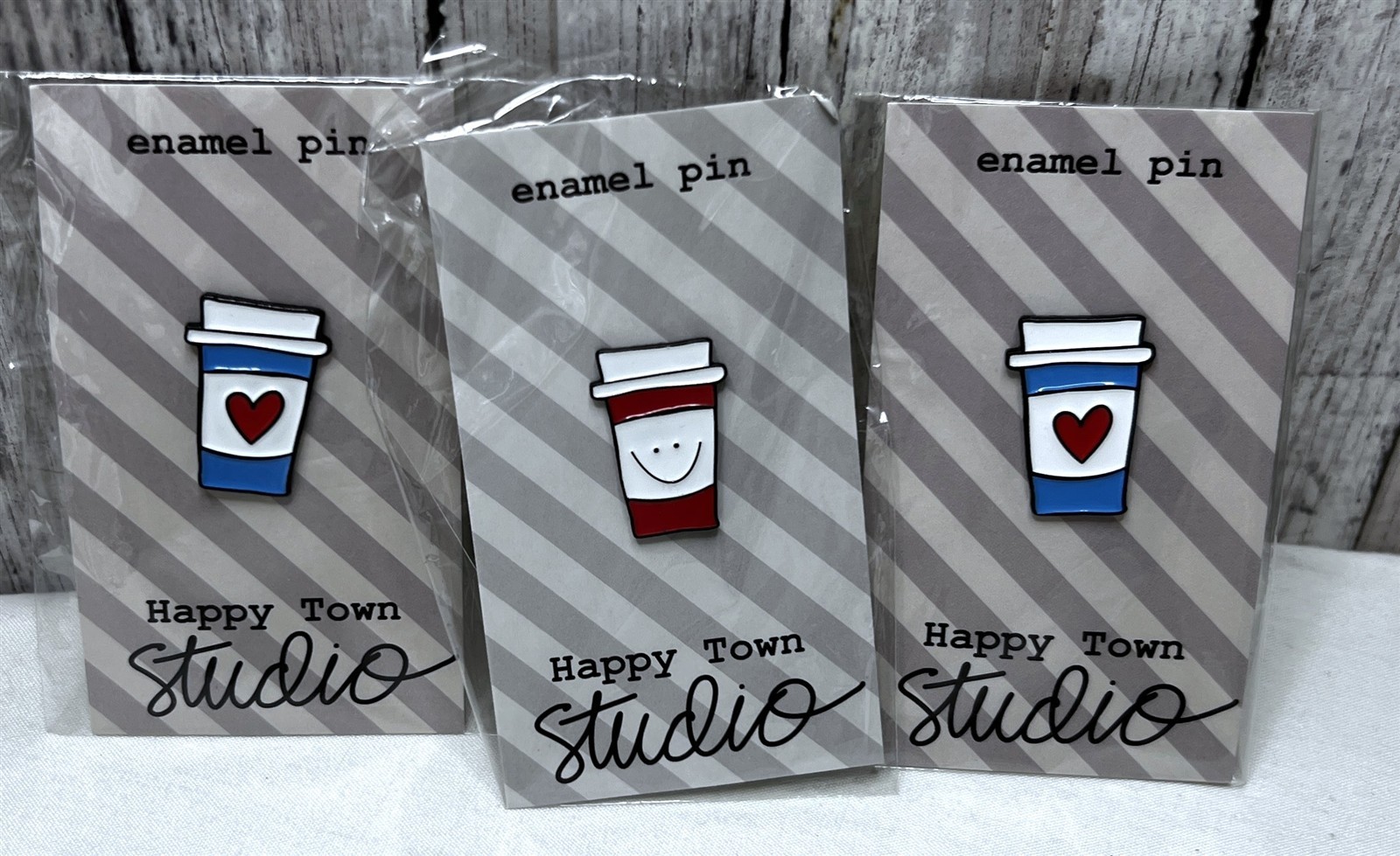 Happy Town Studio COFFEE Latte Cups Enamel Pins Lot of 3