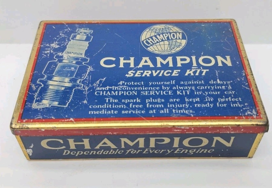Vintage 1930s Champion Spark Plug Service Kit Tin Box