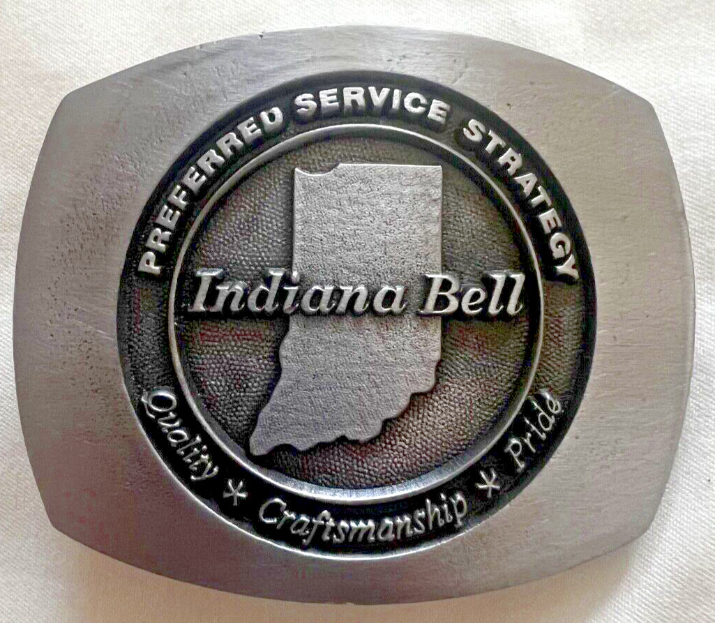 Vintage NOS Indiana Bell Telephone Company Pewter Belt Buckle Preferred Service