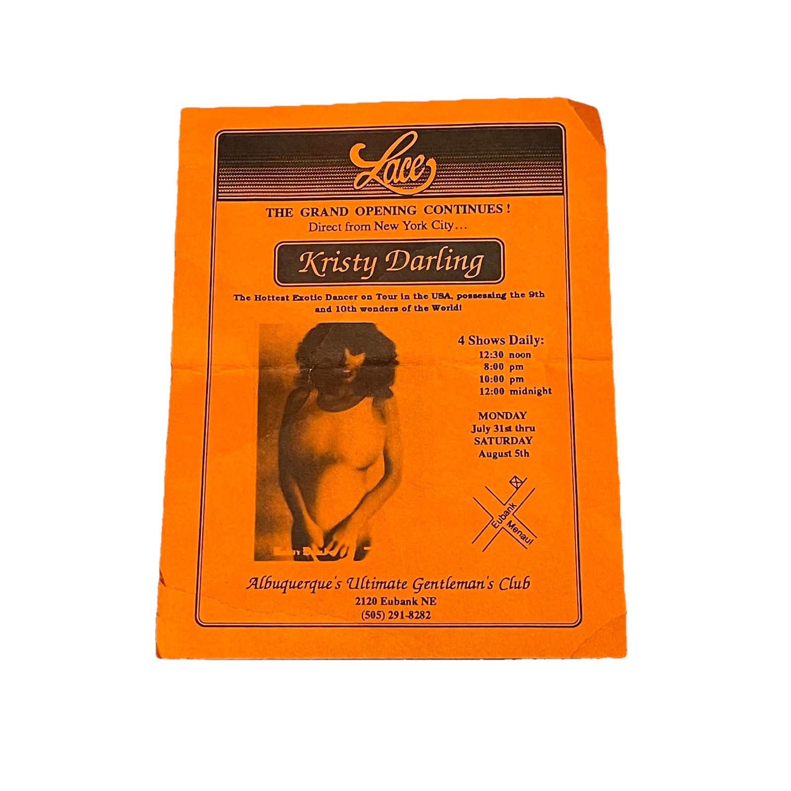 Vintage 70s 80s Lace Grand Opening Kristy Darling New Mexico Gentleman\'s Club Ad