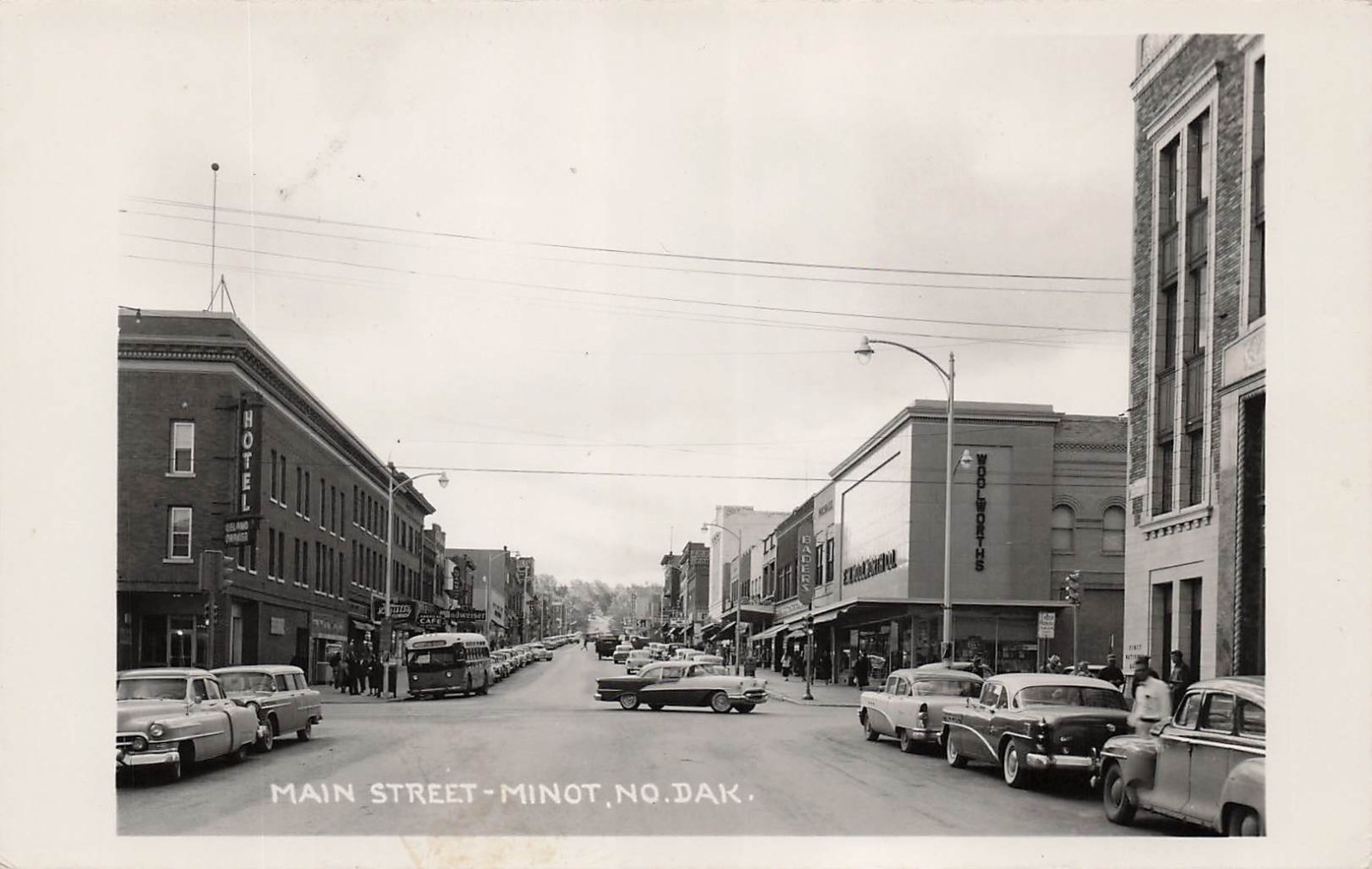 RPPC Minot North Dakota Main Street Downtown Photo Vtg Postcard J20