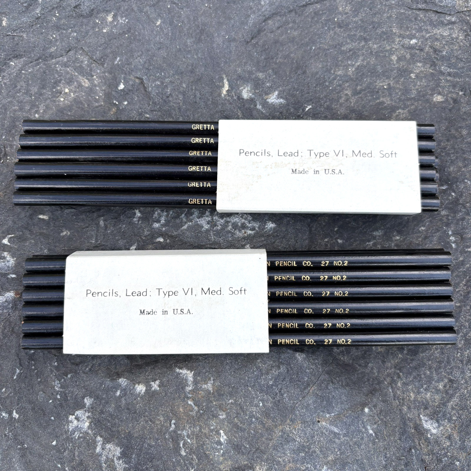 VTG Gretta J.R. Moon Pencil Co 27 No. 2 Black Pencils (2) Original Sleeves of 12
