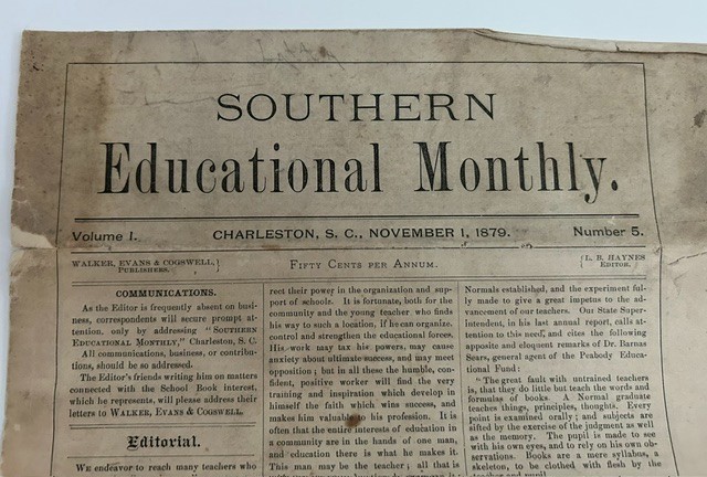 1879 Charleston SC ~ Southern Educational Monthly Newspaper ~ HARD To Find