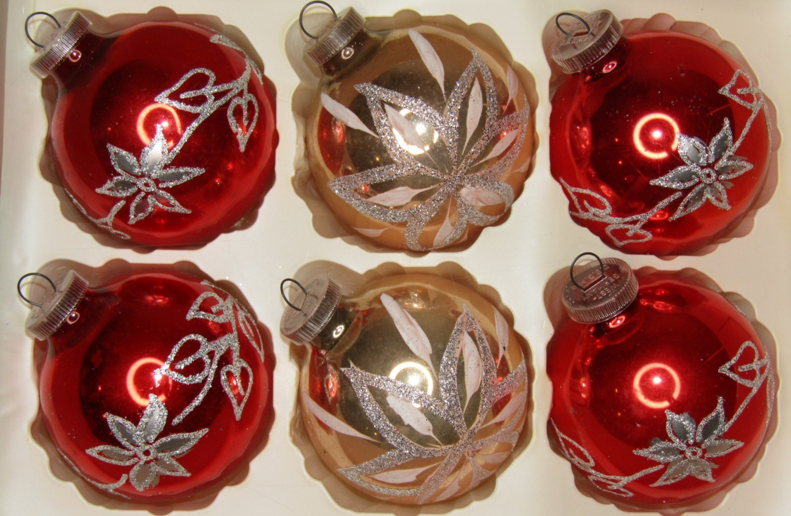 Lot Vintage Glass Glitter Pictured FLOWER BALL Christmas Ornament Germany
