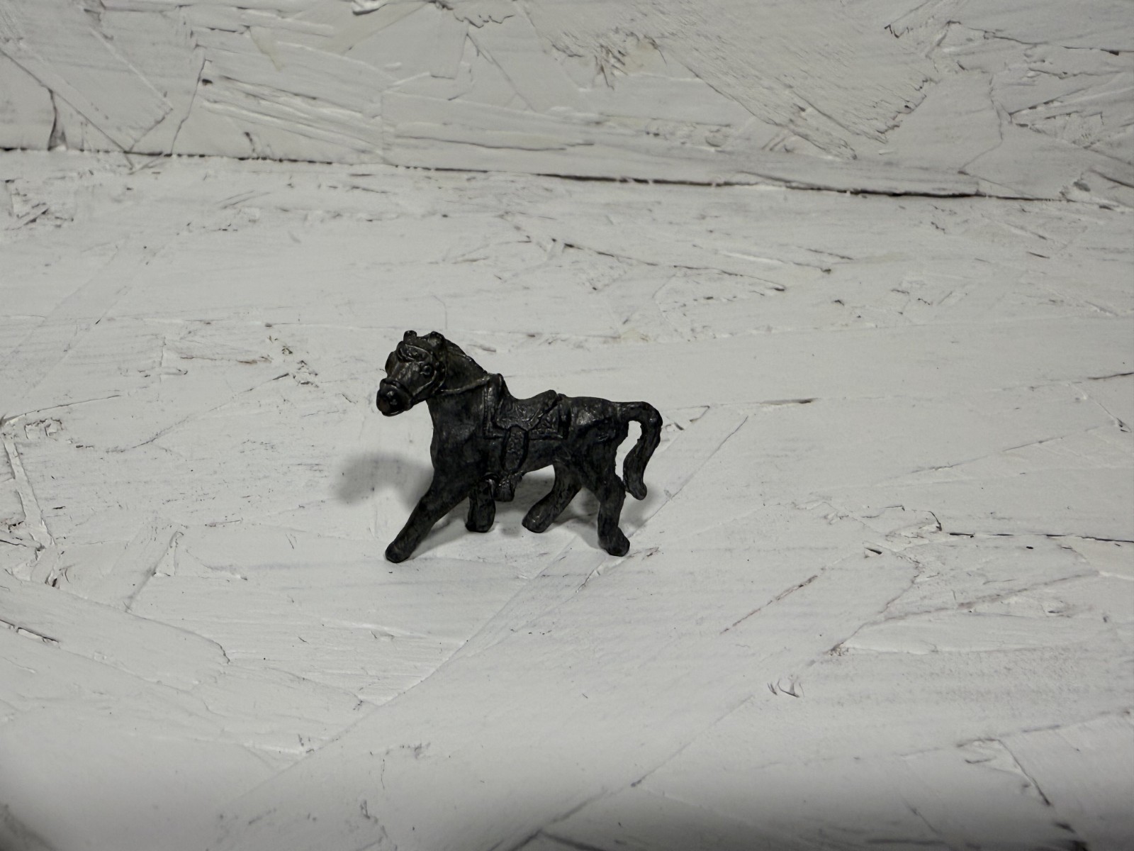 Vintage Miniature Saddled Horse Figurine Small Metal Pewter Style Western Horse