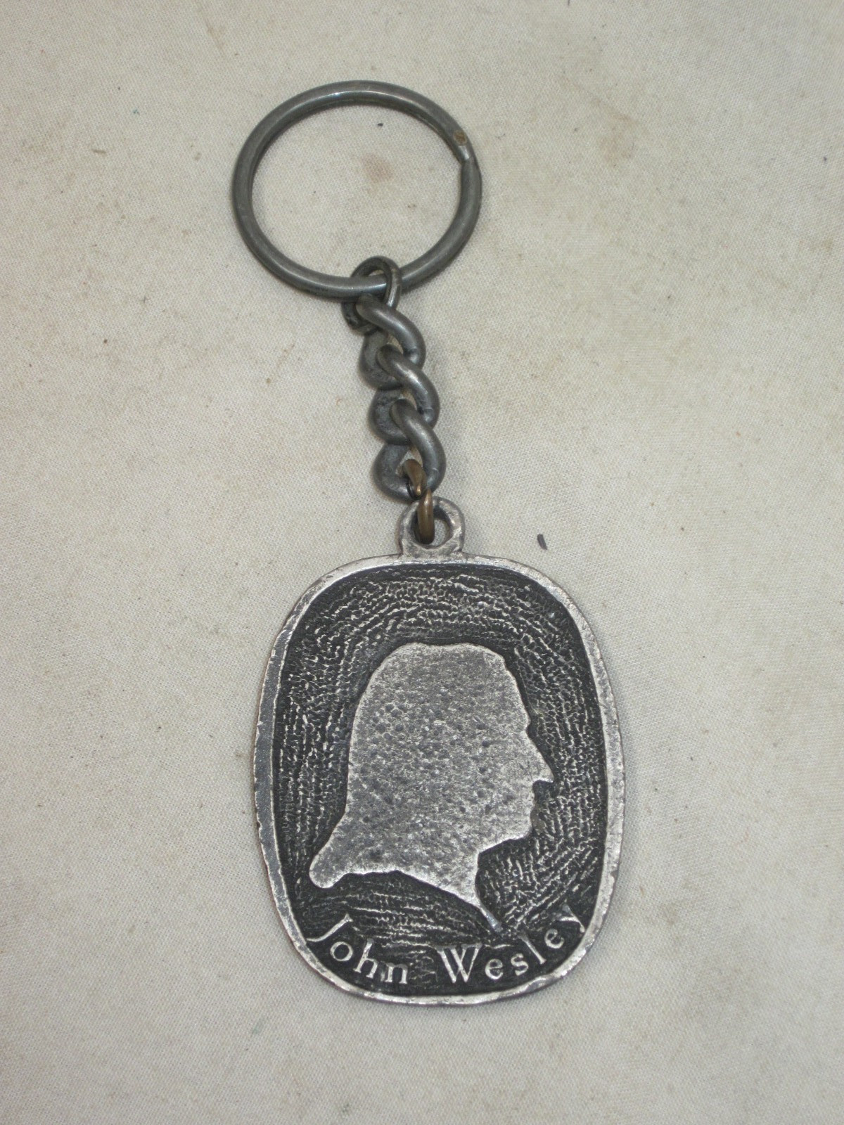 vintage John Wesley Insurance Indianapolis metal key chain FOB Pendant
