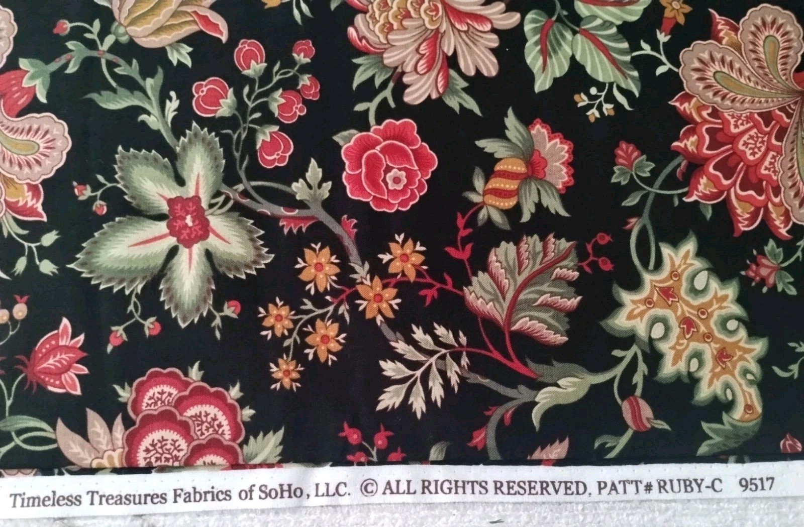 JACOBEAN FLORAL COLLECTION RUBY-C 9517 TIMELESS TREASURES 2.9 YDS RETIRED OOP