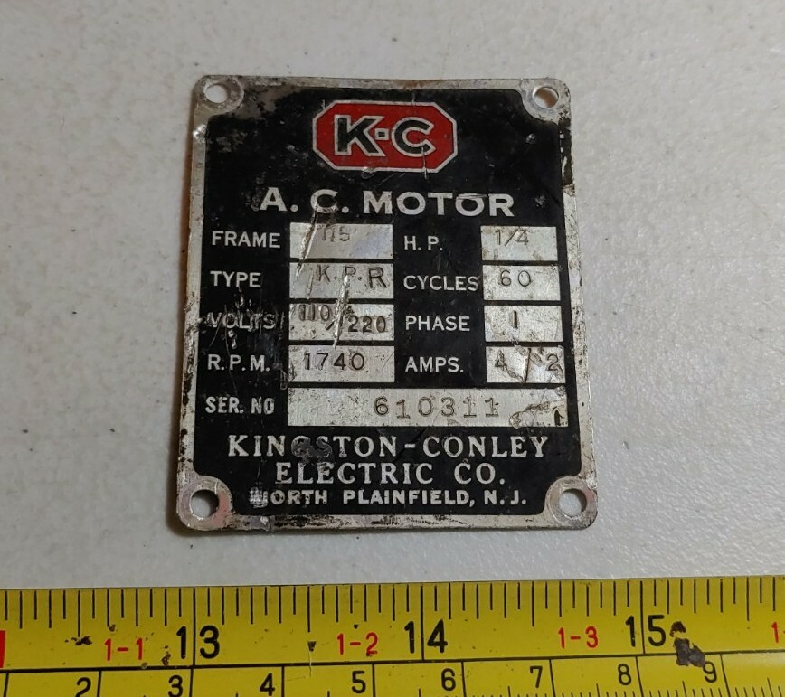 Vintage Kingston-Conley Electric Co North Plainfield NJ Advertising Emblem Sign