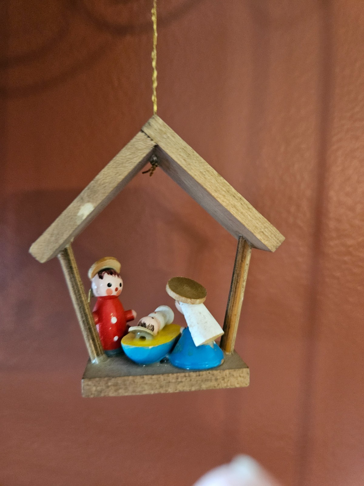 Vintage Miniature Wooden Nativity Ornament - Made in Japan Mid Century Creche