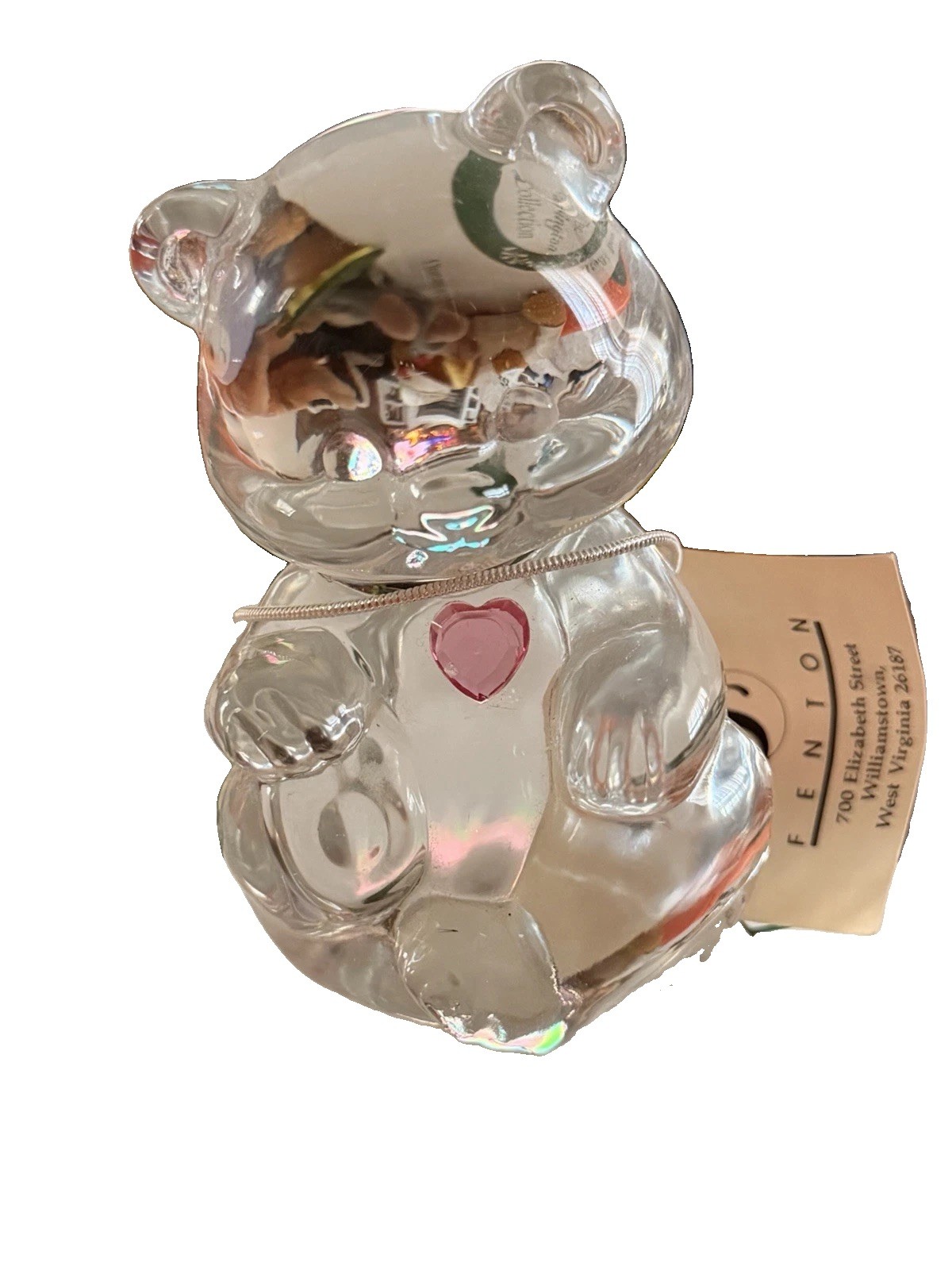 Vintage Fenton Art Glass USA  Bear, Handmade New With Tag October Rose Zircon