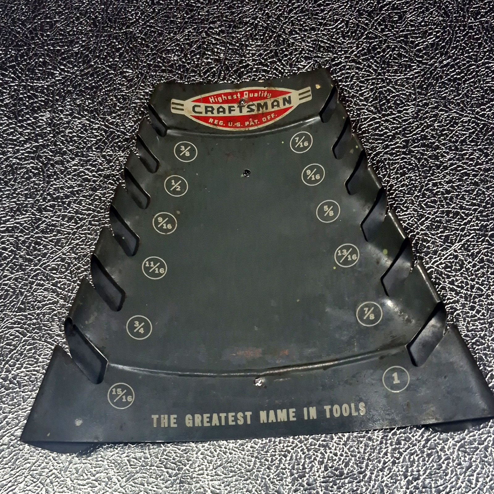 Vintage 1950s Craftsman Enameled Metal Display & Storage Rack For SAE wrenches.