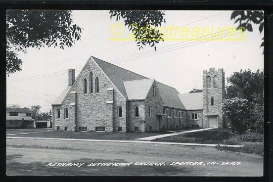Rppc Bethany Lutheran Church Spencer Ia Iowa Old Car Bicycle More Real Photo