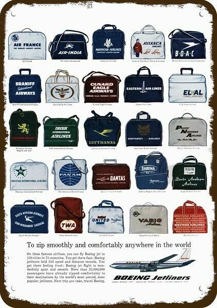 1962 BOEING 707 JET Airline Logo Bags Vintage-Look DECORATIVE REPLICA METAL SIGN