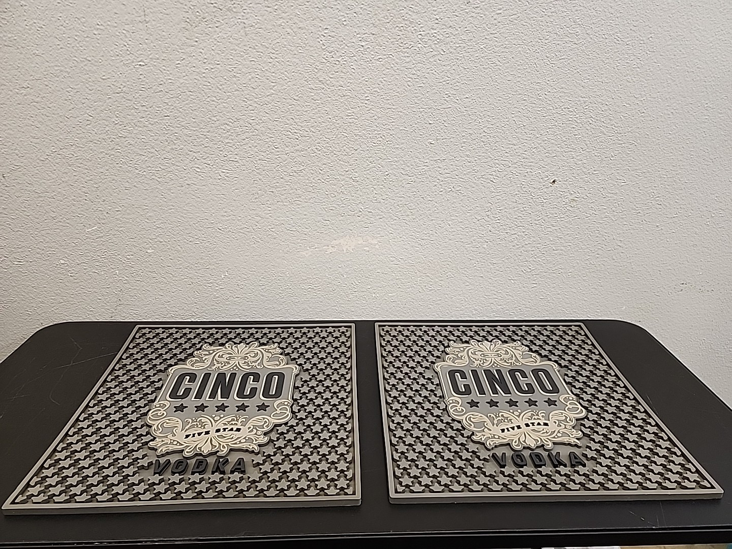 Lot of 2 Cinco Five Star Vodka Bar Mat Black Rubber Cocktail Bartender  17×17\
