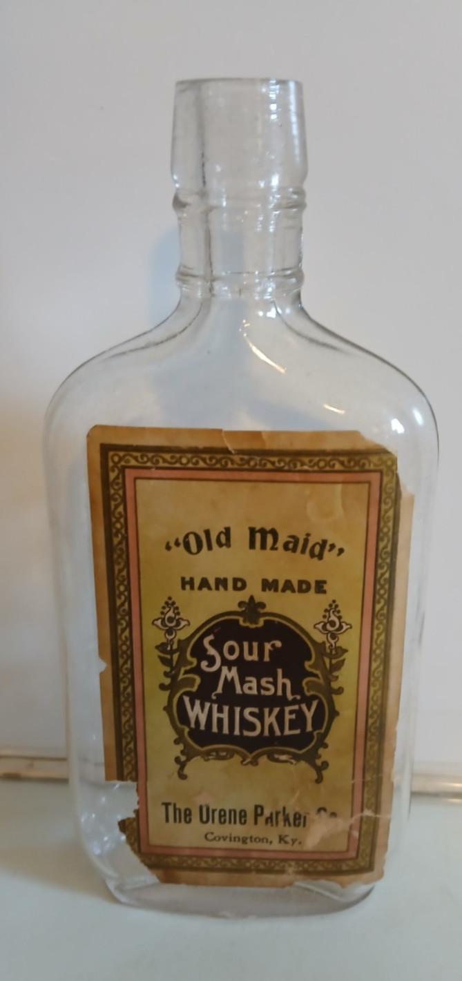 OLD ANTIQUE PRE PROHIBITION WHISKEY BOTTLE OLD MAID SOUR MASH COVINGTON KENTUCKY