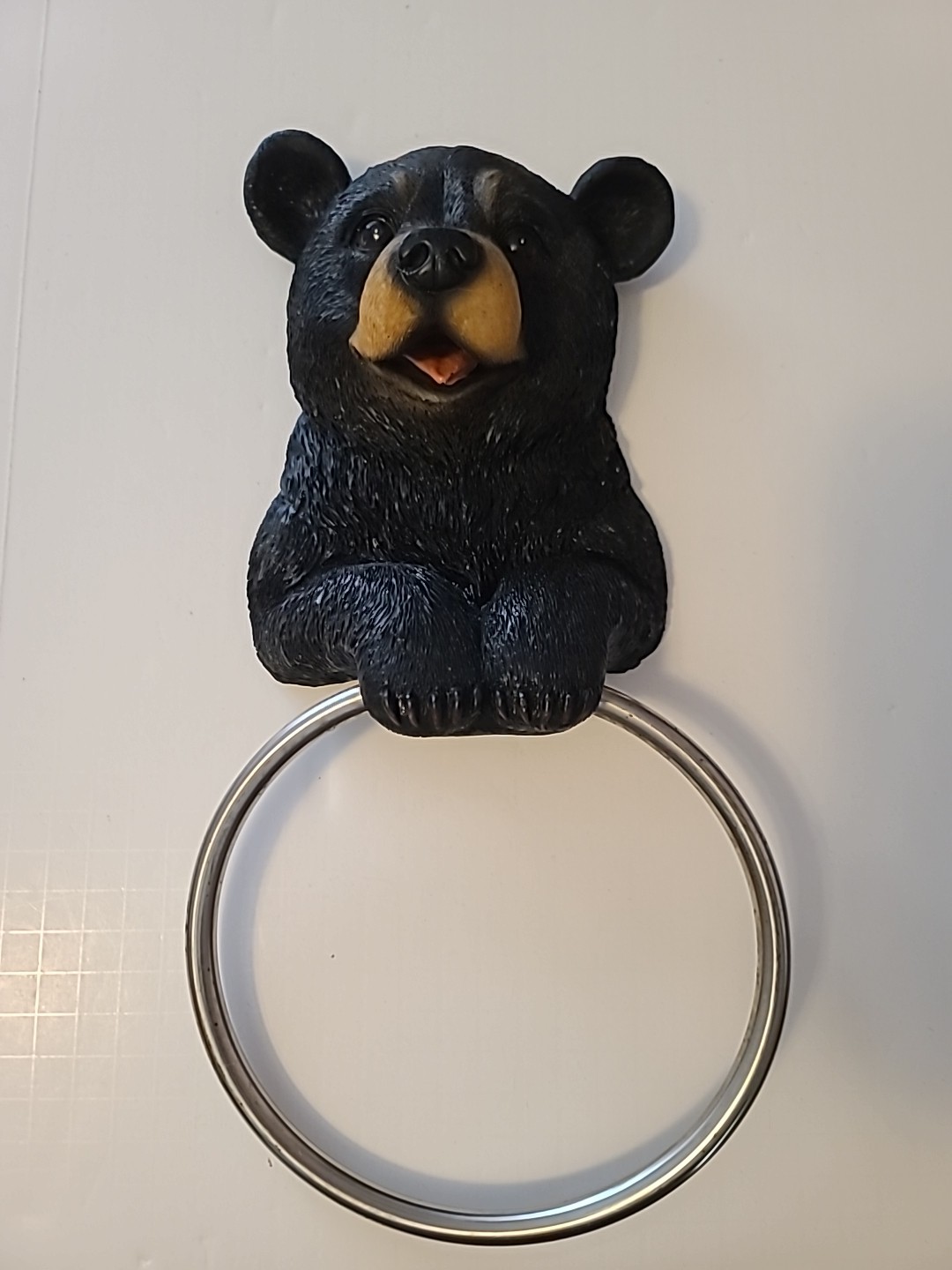 Vintage Cabin Vanity Bathroom Bear Hand Towel Ring Holder Figurine Powder Room