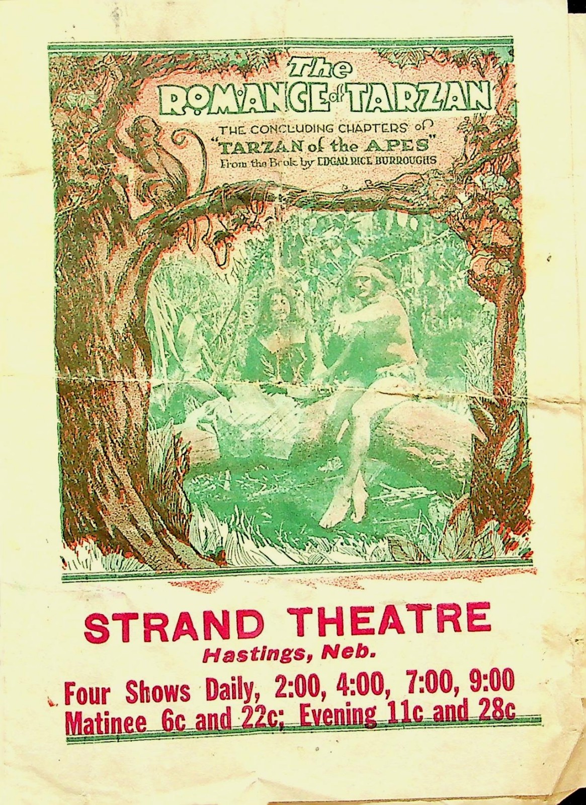Romance Of Tarzan Strand Theatre Hastings Nebraska Silent Film Brochure 5x7\