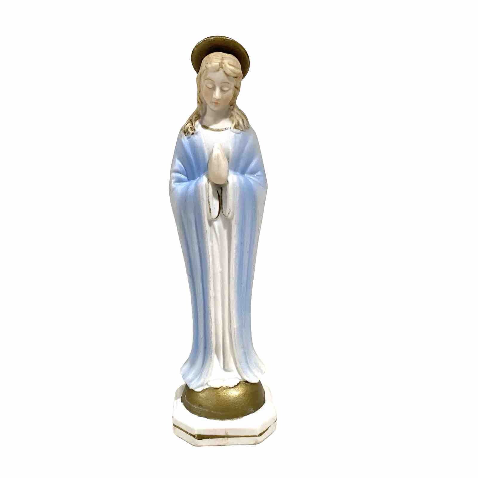 Vintage Virgin Mary Figurine 7” Blue And White Porcelain Christianity Jesus