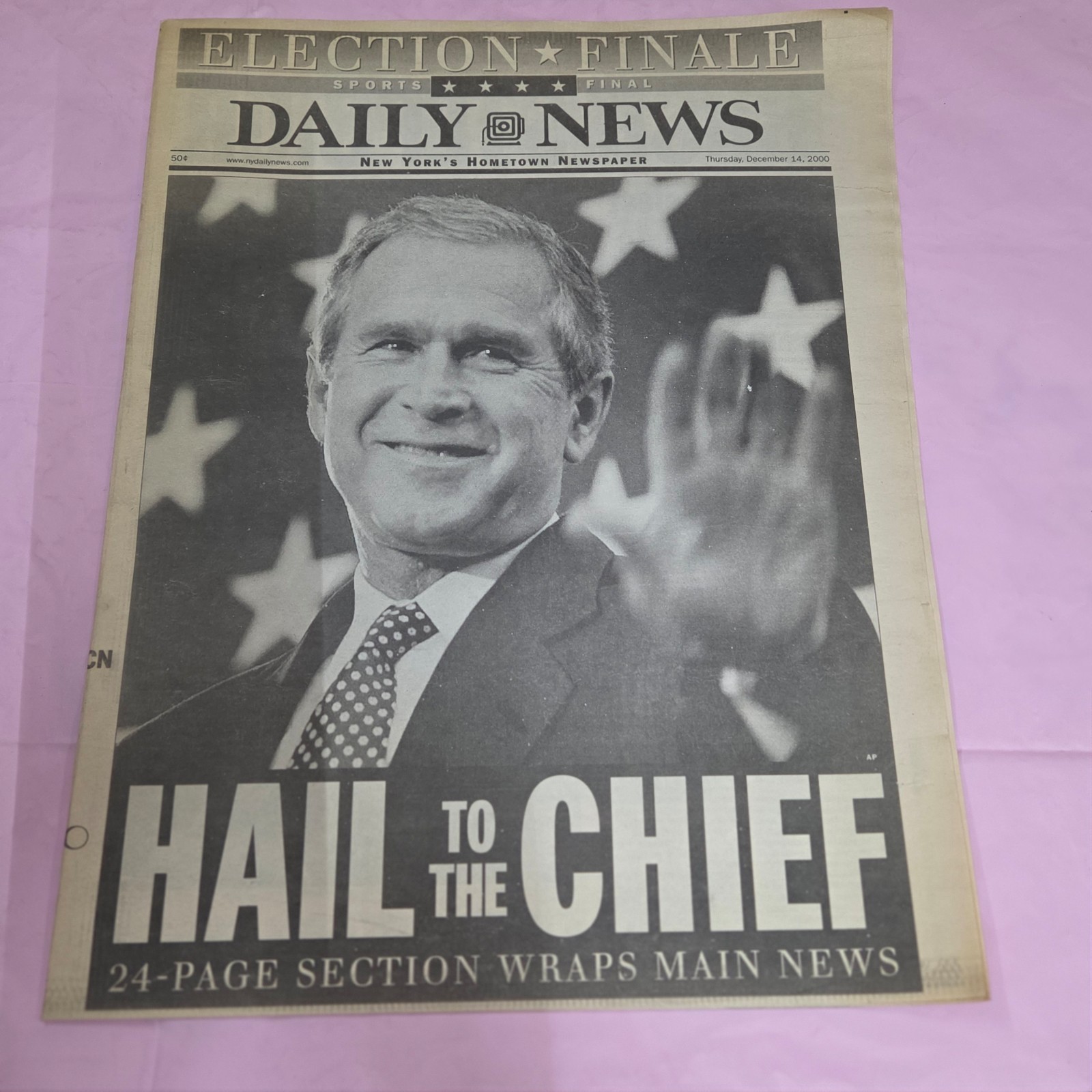 2000 NY Daily News George W. Bush Hail to the Chief Election Newspaper