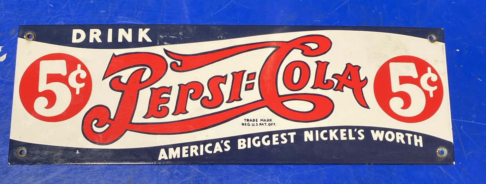 VINTAGE - 1927 - PEPSI COLA  5 CENT  PORCELAIN SIGN  18
